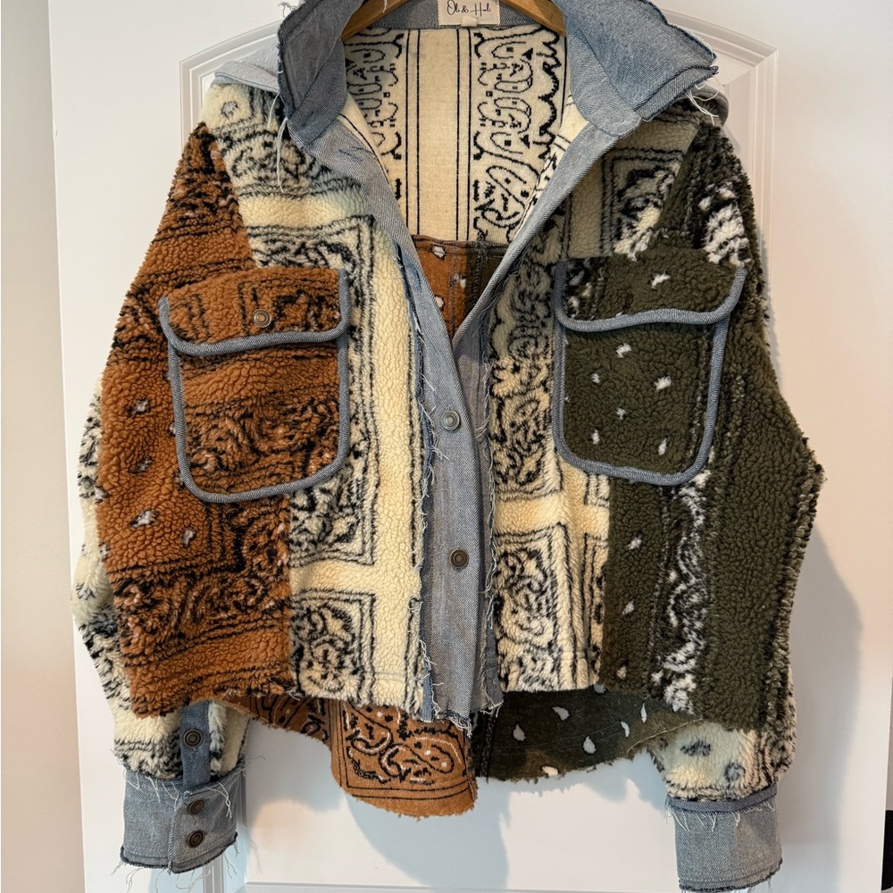 NWOT Oli & Hali Patchwork Jacket - Brown, Cream, Green